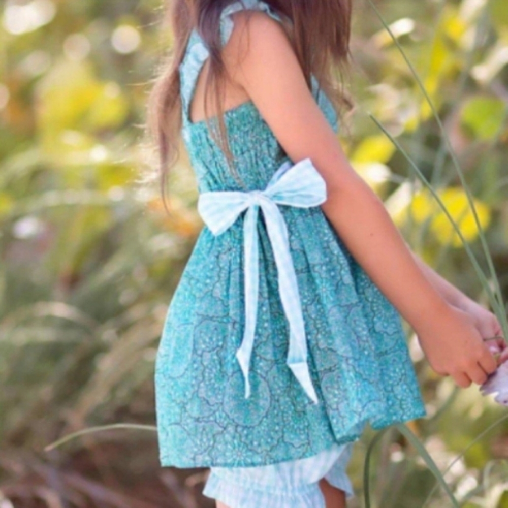 Green Patterned Baby Dress with Bloomers - Picture 6 of 6
